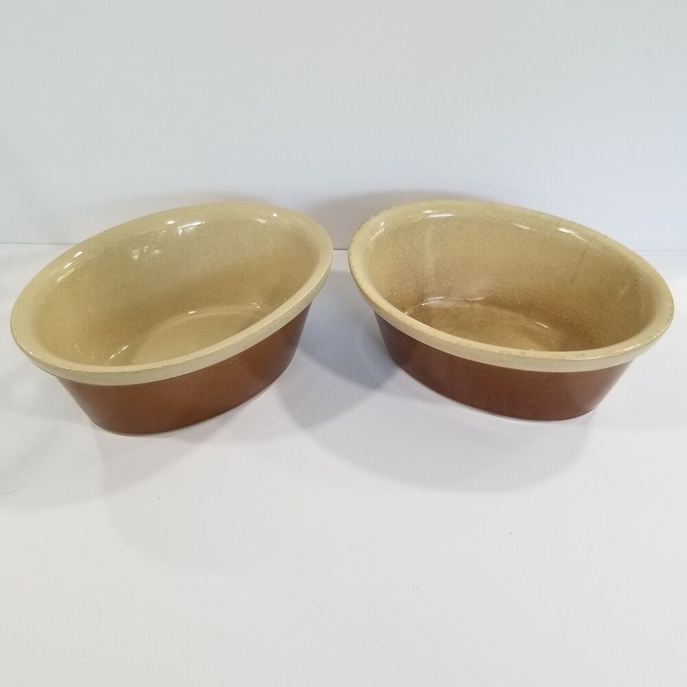 Vintage P. & C° Ltd. Ceramic Bowls Pair 5x4x2" Brown & Beige